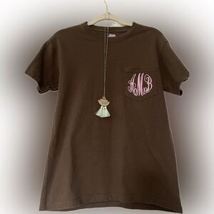 Women’s monogrammed T-shirt with pocket! “aMb” monogrammed in pink!